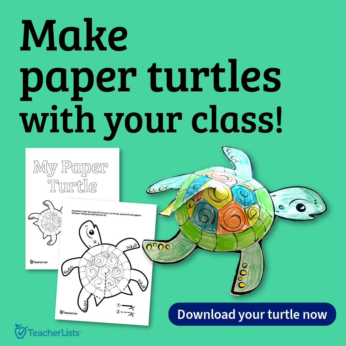 Paper Sea Turtle Printable Link in Bio